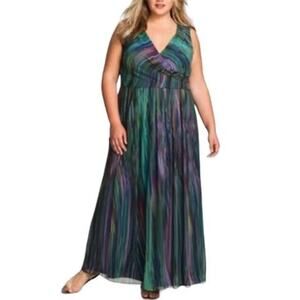 NEW Coldwater Creek Multicolored Surplice Chiffon Rainbow Maxi Dress Sz 12 Lined